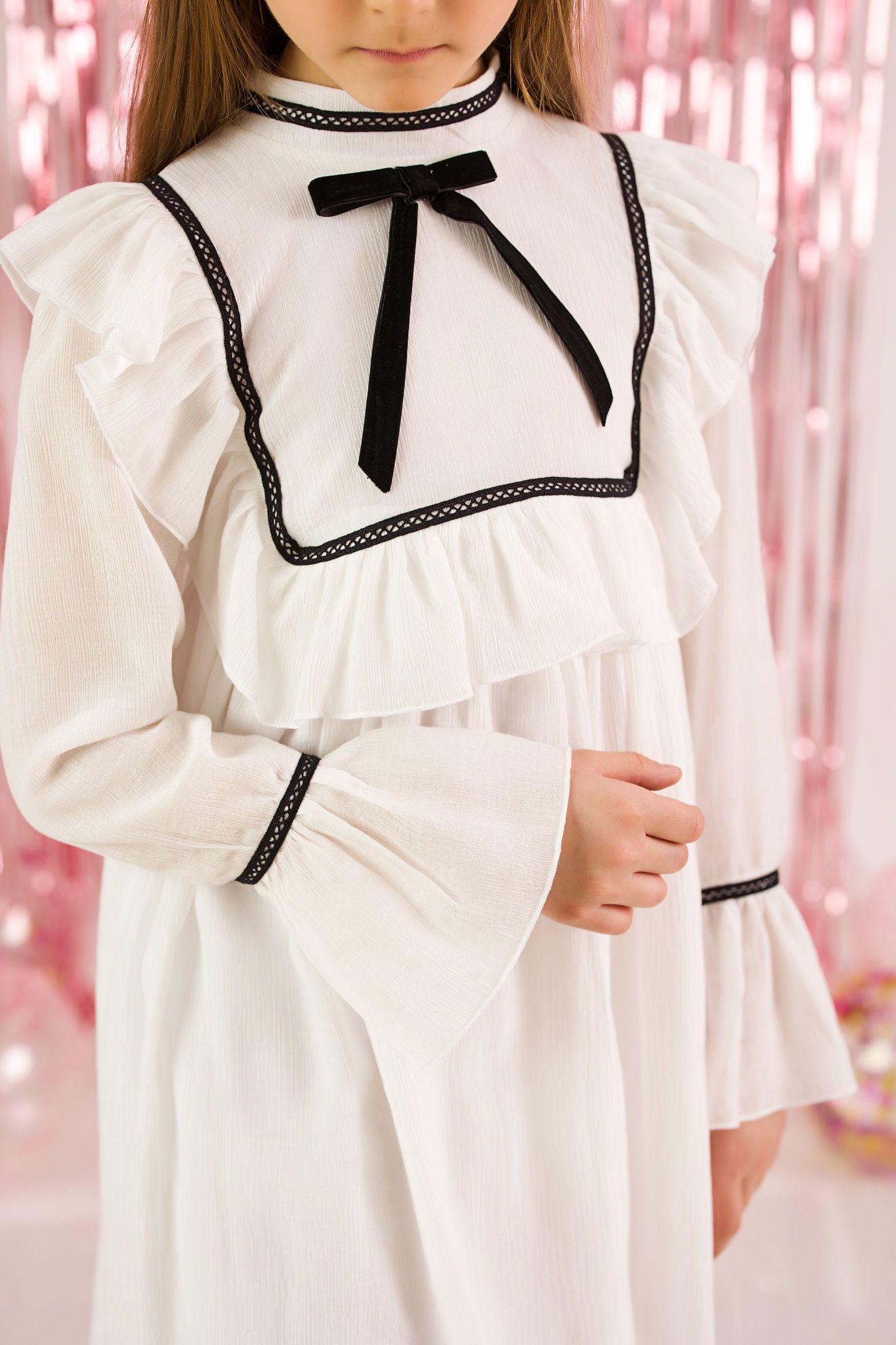 Rochie din panza topita albă pentru fetite - Felicia