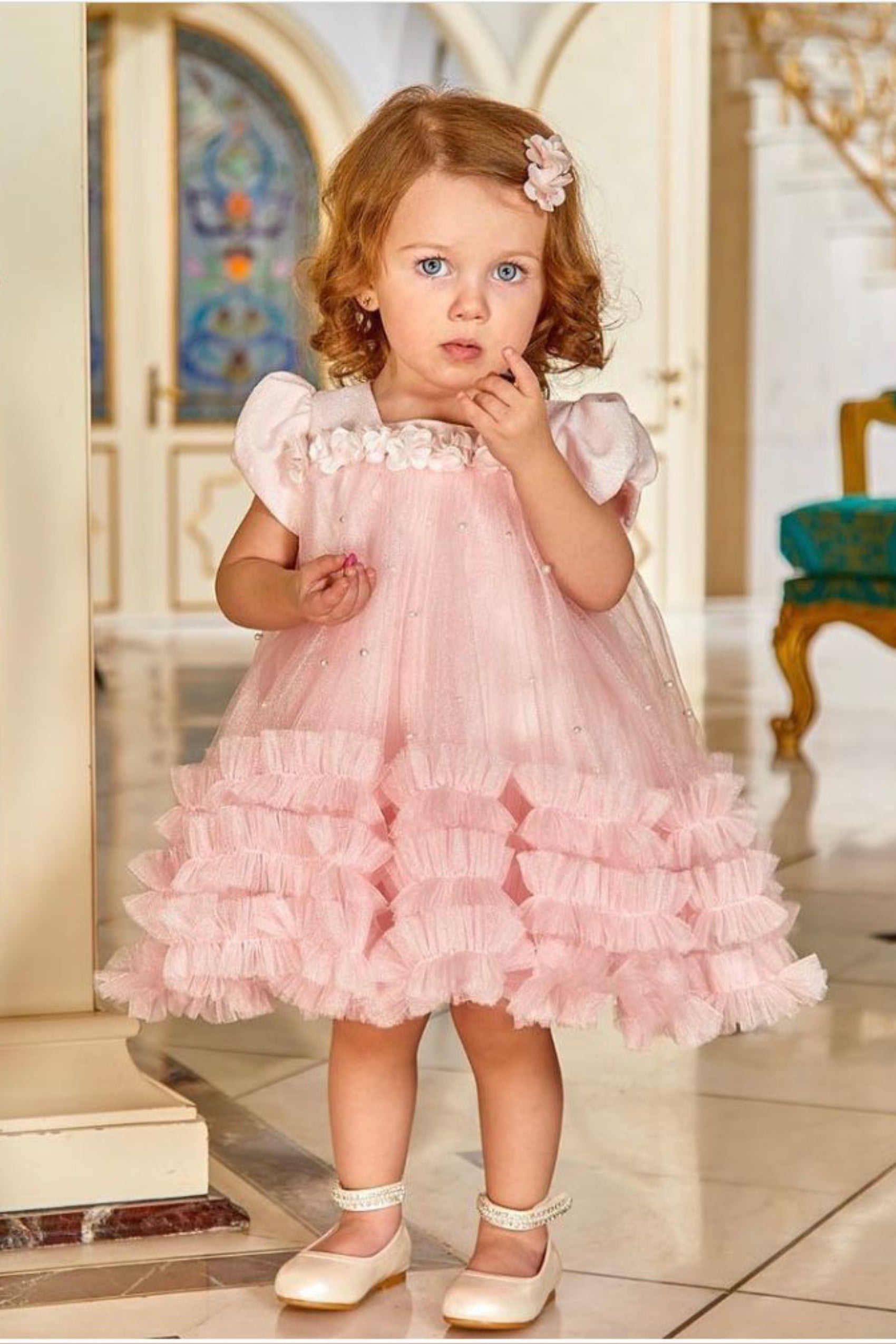 Rochie de ocazie din tull roz pentru fete + coronita și geanta CADOU