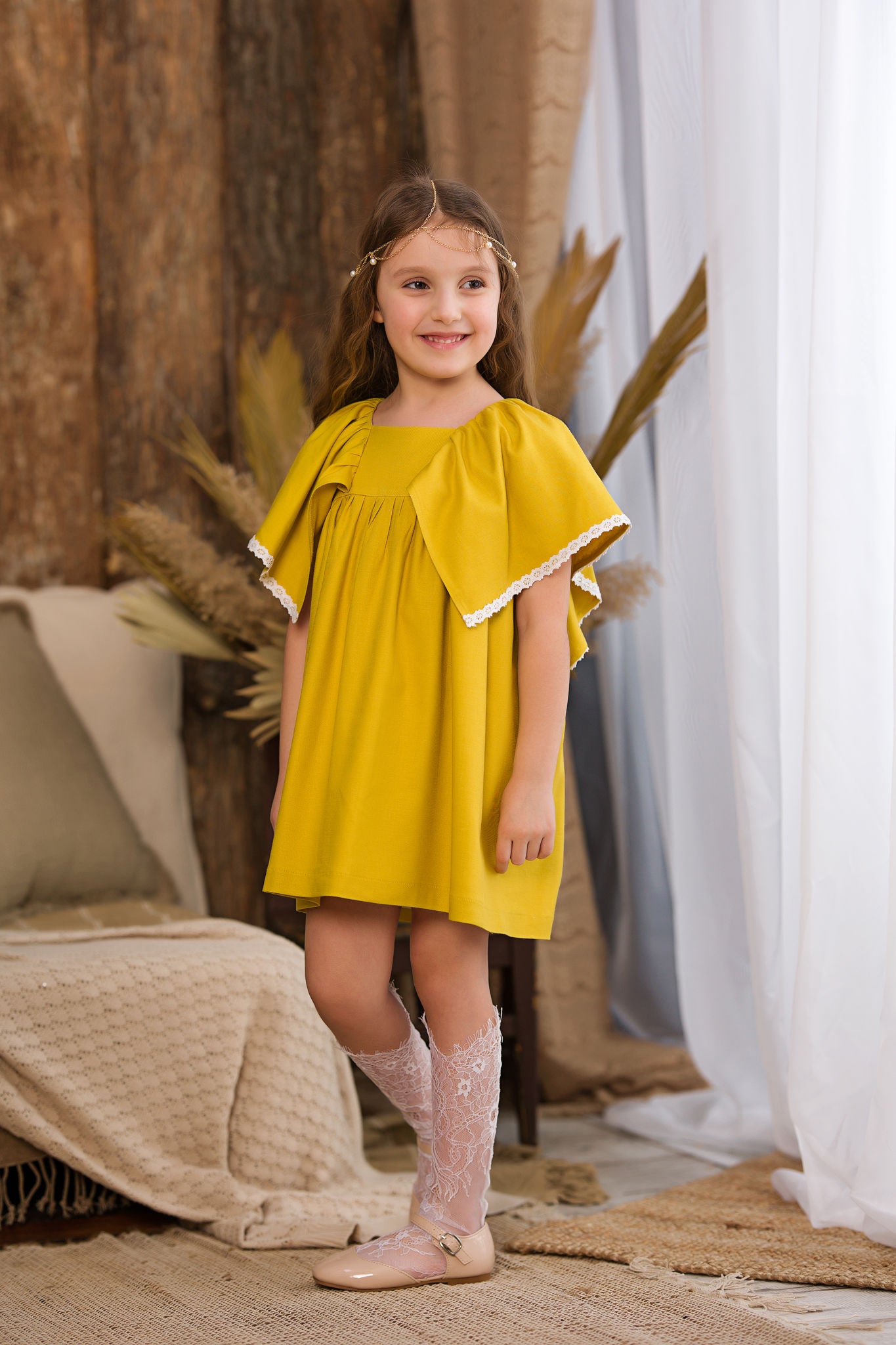 Rochie din in galben pentru fete - Allison