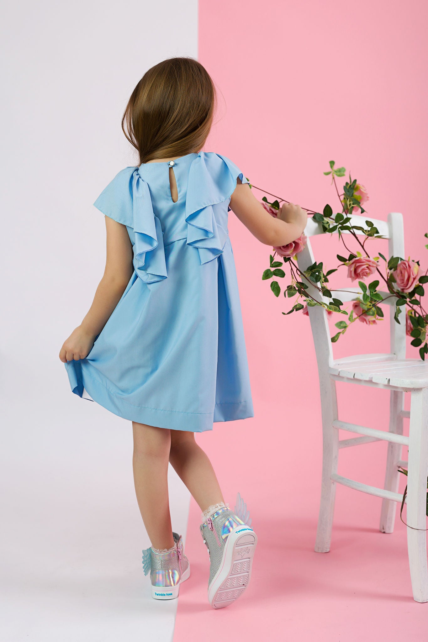 Rochie din poplin bleu pentru fetițe - Leila