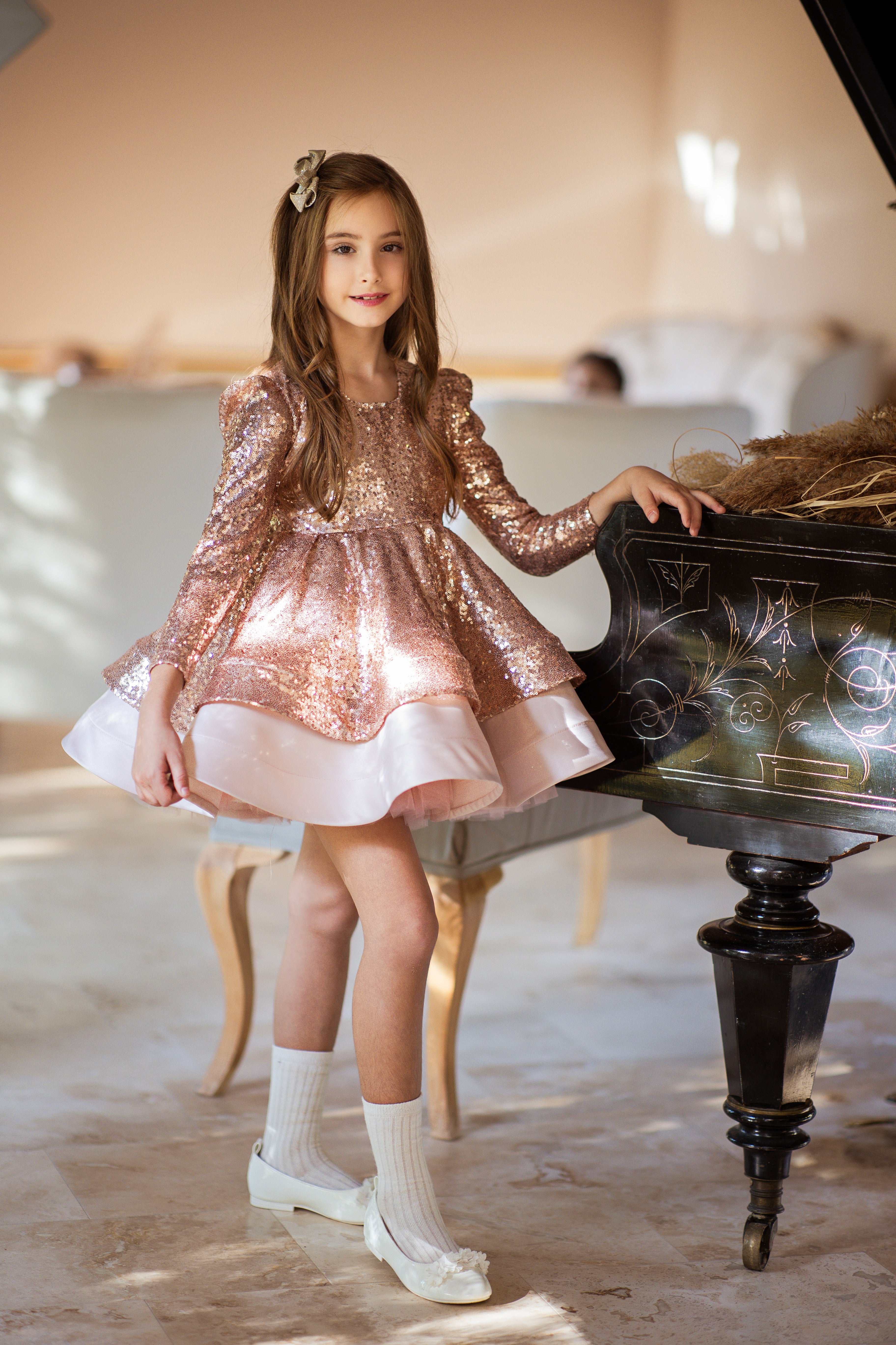 Rochie luxuriantă cu paiete gold-rose pentru fete - Louisa