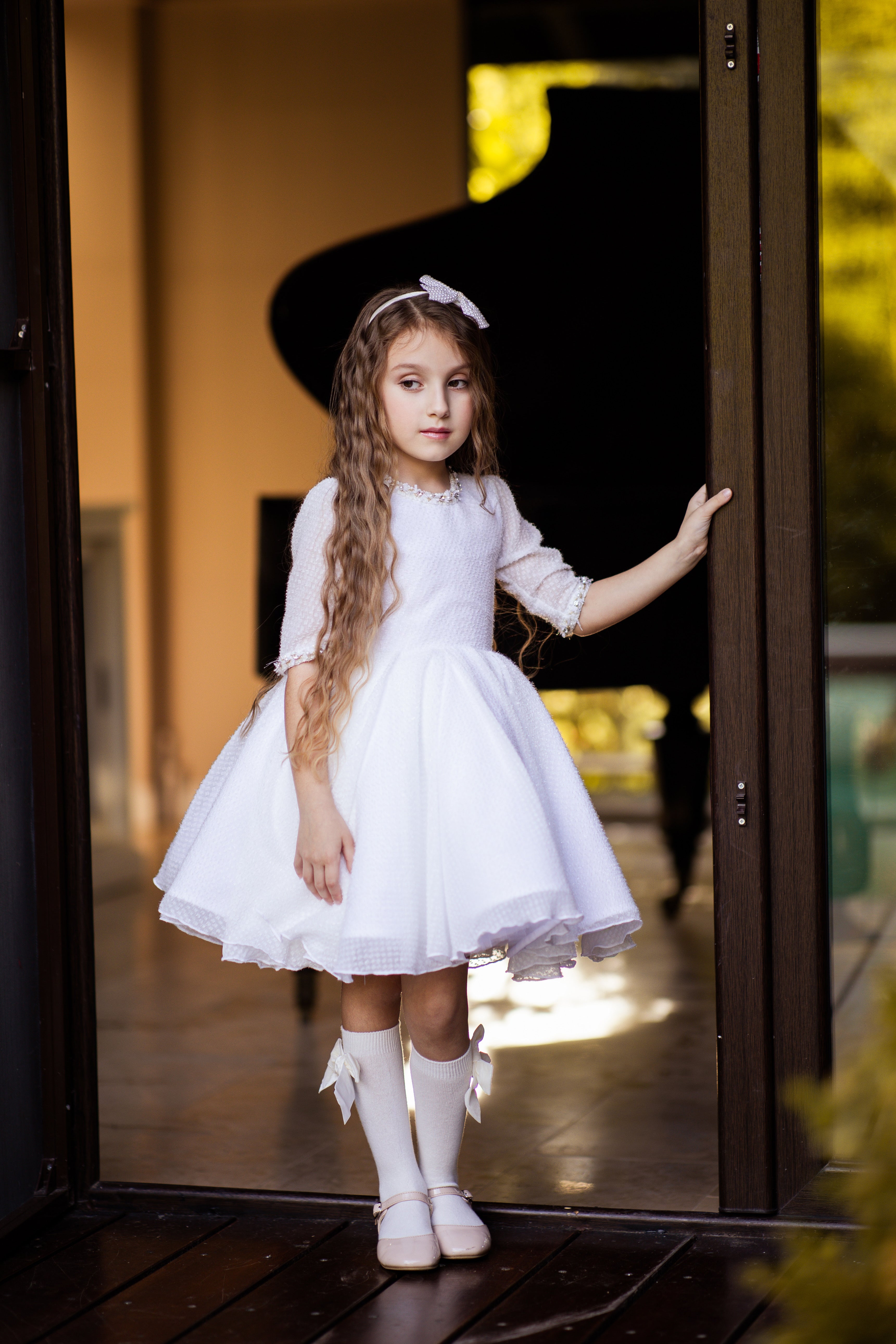 Rochie eleganta albă pentru fete - Sabrina